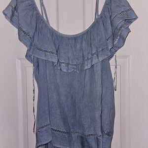 Blue "Denim" Ruffled Women's Top